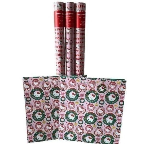 Hello Kitty Happy Holiday's Pink Wrapping Paper Set